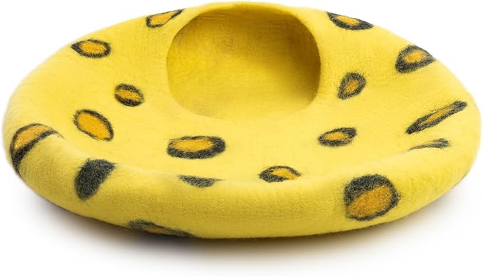 Woolygon Premium Felt Cat Cave Bed - Polka Dot Series - Wool Kitty Beds Handcrafted Kitten Caves Bed for Indoor Cats - Eco-Friendly Merino Wool, Foldable Cat Hideaway Cat Houses Pod-Mewly Pet