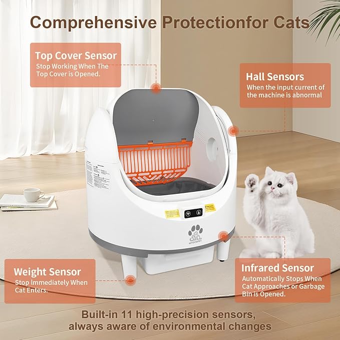 Self Cleaning Cat Litter Box, Automatic Cat Litter Box for Multiple Cats, Open-Top Design with Safety Protection, Smart Health Monitor, Smart App Control, Odor-Free-Mewly Pet