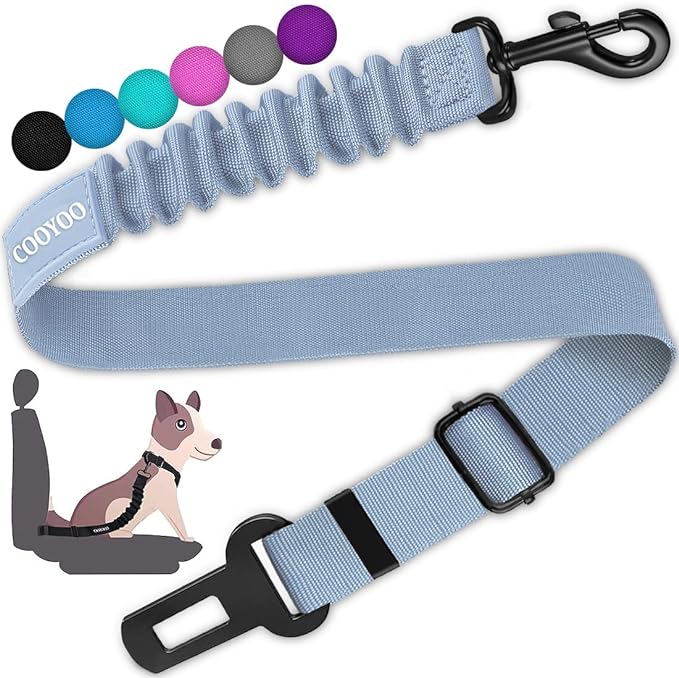 COOYOO Dog Seat Belt,Retractable Dog Car Harness Seat Belt for Car Adjustable Nylon Pet Safety Seat Belts Heavy Duty & Elastic Bungee Buffer-Mewly Pet