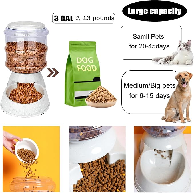 Automatic Dog Feeders, Dog Feeder Dispenser for Large Dogs, 3 Gallon Gravity Automatic Dog Cat Feeder Station, Dry Food Storage Container Bowl for Adult Dogs-Mewly Pet