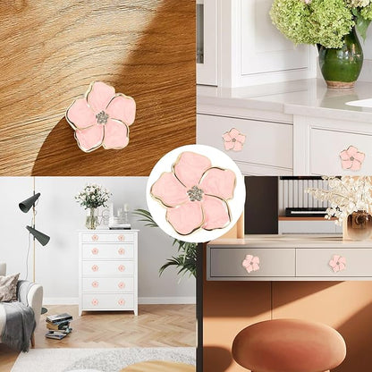 4 pcs Petal Handles Colorful Drawer Knobs Flower Petal Cabinet Dresser Knobs for Girl's Room Dresser Cupboard Drawer Wardrobe Decorative Furniture Knobs (Pink)