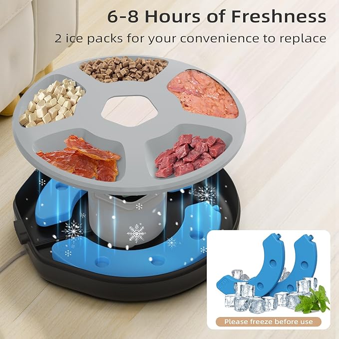 Automatic Pet Feeder for Wet & Dry Food, 5-Meal Timer Dispenser with 2 Ice Packs, Programmable Smart Feeder for Cats/Dogs – Keep Food Fresh Longer (Pet Feeder with 2 Ice Cube Tray)-Mewly Pet