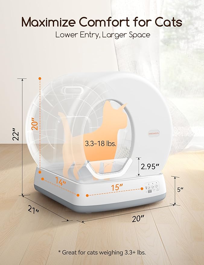 MeoWant Self-Cleaning Cat Litter Box, Integrated Safety Protection Automatic Cat Litter Box for Multi Cats, Extra Large/Odor Removal/APP Control Smart Cat Litter Box with Mat & Liner-Mewly Pet