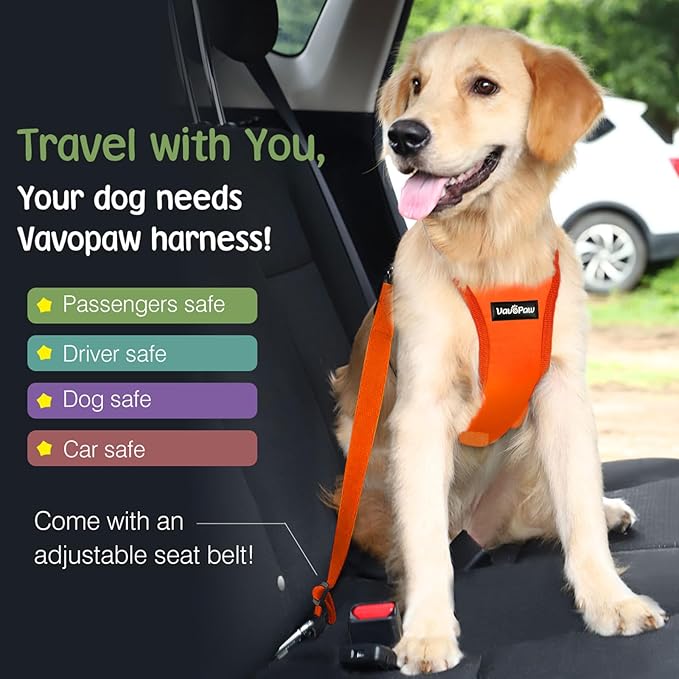 Dog Seat Belt, Safety Vest Dog Car Harness with Adjustable Buckle Dog Seat Belt for Vehicle Nylon Pet Safety Seat Belts Heavy Duty(L, Orange)-Mewly Pet