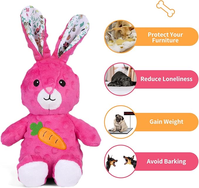 DODODOLA Dog Toys Stuffed Dog Toy with Crinkle Paper Cute Rabbit Plush Bunny Squeaky Dog Easter Toys Dog Chew Toys for Medium Large Breed-Mewly Pet