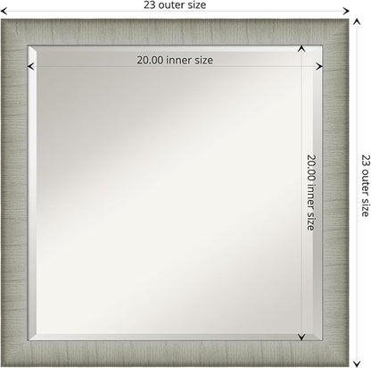Amanti Art Silver Bathroom Mirror for Over Sink, 23x23 Elegant Brushed Pewter Narrow Square Vanity Mirror, Medium Casual Frame, Hangs Horizonally and Vertically, Bathroom Wall Decor, Beveled Edge