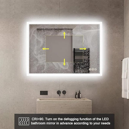 Lighted Bathroom Makeup Mirror,20x28 Inch LED Wall Mount Frameless Rectangle Smart Bathroom Mirror with Touch Button Horizontal/Vertical,Anti-Fog
