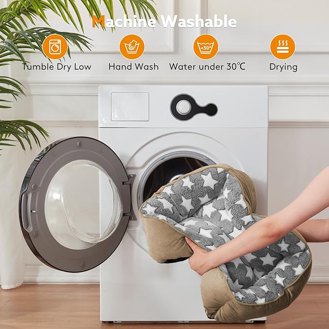 SIWA MARY Large Dog Bed - Rectangle XL, Washable, Non-Slip Bottom, L(35"x25"x9") Brown-Mewly Pet