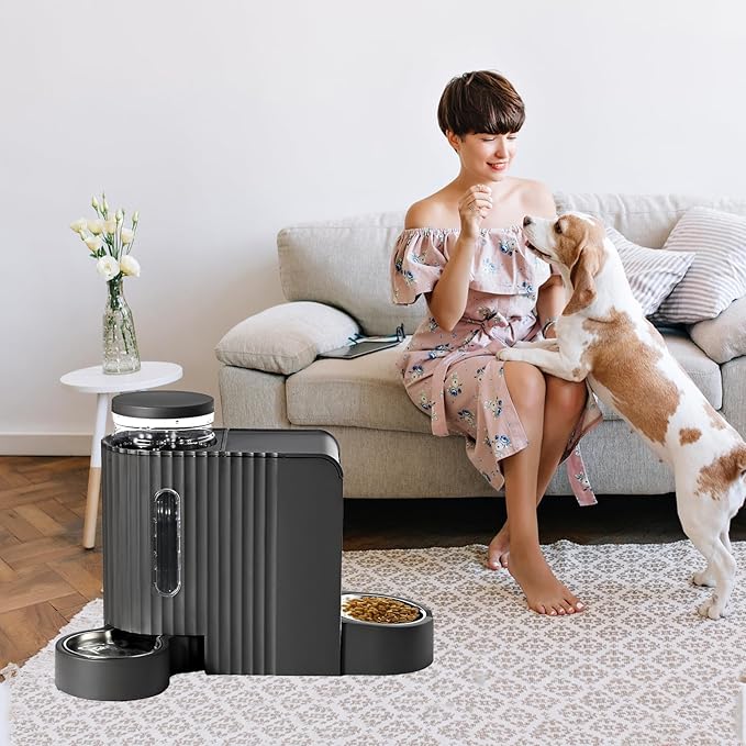 Automatic Cat Food Feeder and Water Dispenser,2 in 1 Gravity Cat Feeder and Water Dispenser with Stainless Steel Bowl,2 Pack Large Capacity Self Feeding for Small Medium Pets Puppy Kitten-Mewly Pet