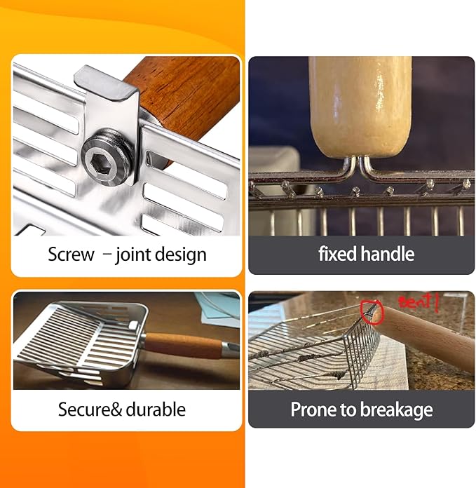 304 Stainless Steel Cat Litter Scoop, One-Piece Pressed Design with No Weld Spots, Durable Anti-Break Handle, Dual Slot Sizes, Easy to Clean, Filters Small Litter Clumps Litter Scoop-Mewly Pet