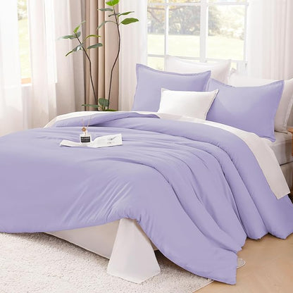Litanika Lavender Purple Comforter King Size, 3 Pieces Lightweight Solid Bedding Comforter Set, All Season Fluffy Bed Set (104x90In Comforter & 2 Pillowcases)