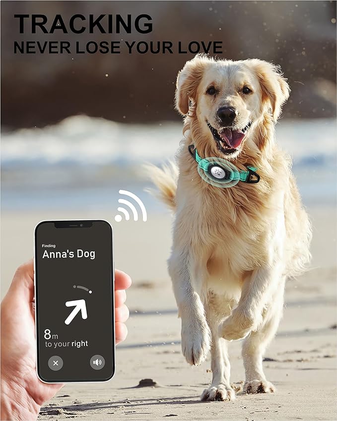 TagME Airtag Dog Collar,Waterproof Reflective Pet Collar with Airtag Holder,Soft Padded and Double D-Rings for Large Dogs,Turquoise-Mewly Pet