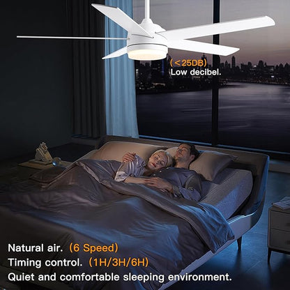 YUHAO 60 Inch White Ceiling Fan with Light and Remote Control.Noiseless,Dimmable,3CCT,6 Speeds Reversible, DC Ceiling Fans for Indoor or Covered Outdoor