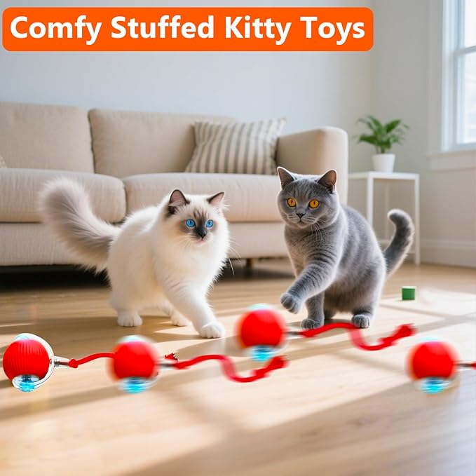 Interactive Cat Toy, 2025 New Interactive Rolling Cats Dog Toy Balls 360° Smart Automatic Rolling Pet Ball, Fast Moving Toy for Dog,Cat Ball Toy (Red)-Mewly Pet