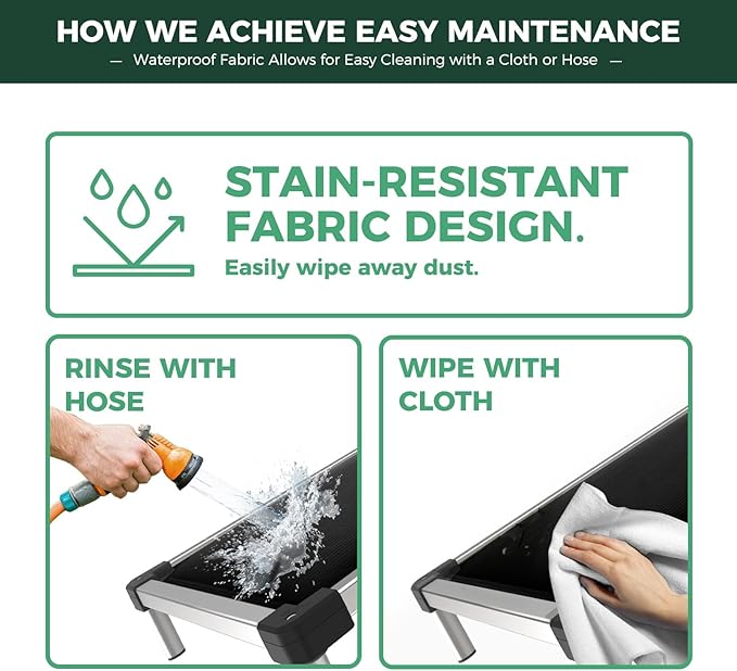 FXW TitanNest Chew-Proof Elevated Dog Bed, Raised Cot for Indoor/Outdoor/Camping Use, Durable & Washable Padded Pet Bed for Large Dogs, 47.0" L x 29.0" W x 7.3" H, Black-Mewly Pet