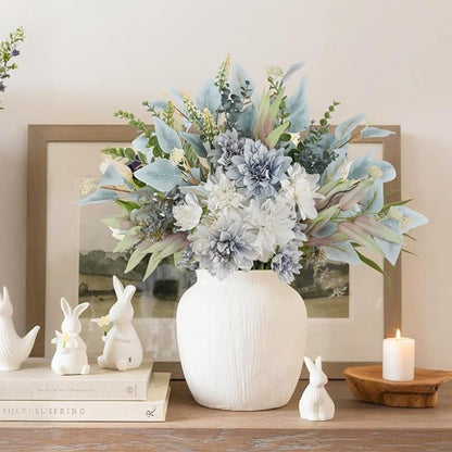 2 Pcs Fake Artificial Flowers Bouquet for Decoration, Silk Flower Arrangements Faux Flowers Plant Wedding Bride Bouquets Tables Centerpieces for Home Decor Indoor Vase Floral Table Decor (Blue White)