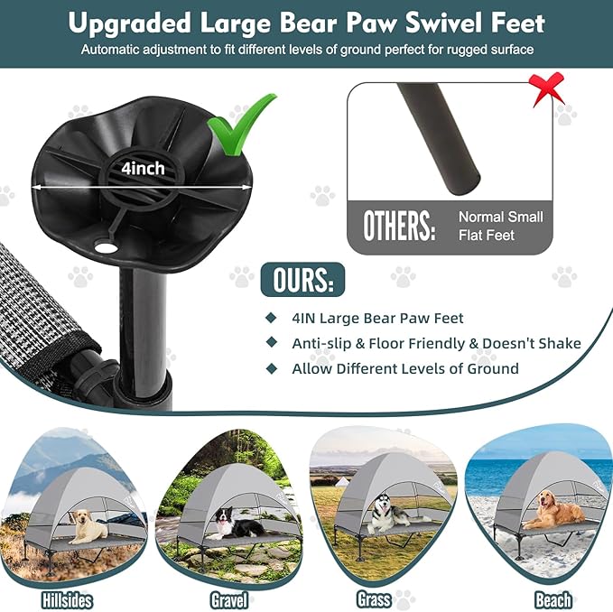 Upgraded Elevated Dog Bed with Canopy, Portable Raised Outdoor Dog Bed with Stable Anti-Slip Feet, Wider Shade Pet Bed Cot, Raised Dog Beds for Large Dogs Camping, Indoor & Outdoor Use-Mewly Pet