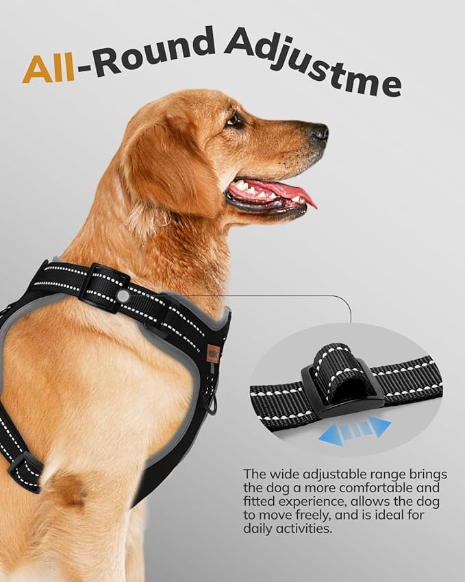 MIDOG No-Pull Dog Harness | Adjustable & Reflective Pet Harness Leash Set for Small Medium Large Dogs Walking, Training| No Choke, Front Clip, Soft Padded Vest with Easy Control Handle - Black, XS-Mewly Pet