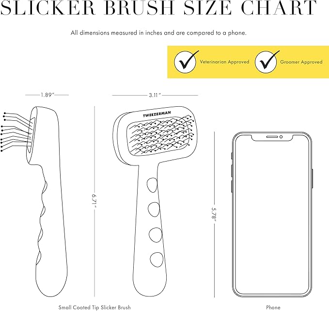 Tweezerman Dog and Cat Slicker Brush for Small Pets, Grooming Brush with Coated Bristles to Prevent Scratching and Ergonomic Handle-Mewly Pet