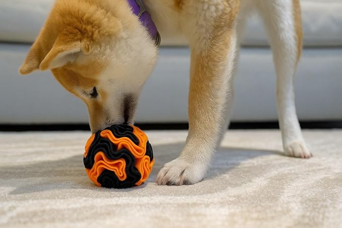 Puppy and Small Breed Snuffle Interactive Foraging Dog Puzzle Ball Toy Halloween Orange and Black-Mewly Pet