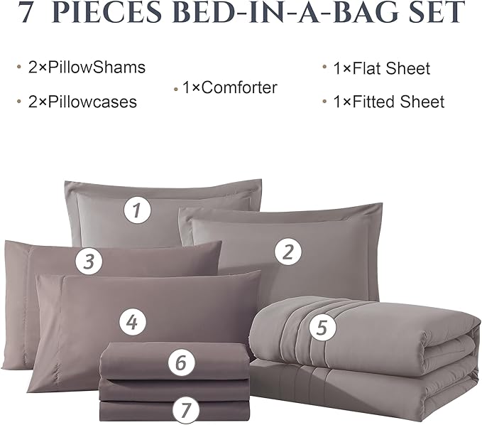 Monbix King Size Comforter Set - 7 Pieces Bed in a Bag King, Cloud Purple Bedding Sets with Comforter, All Seasons Down Alternative Comforter Bed Set with Sheets, Pillowcases & Shams