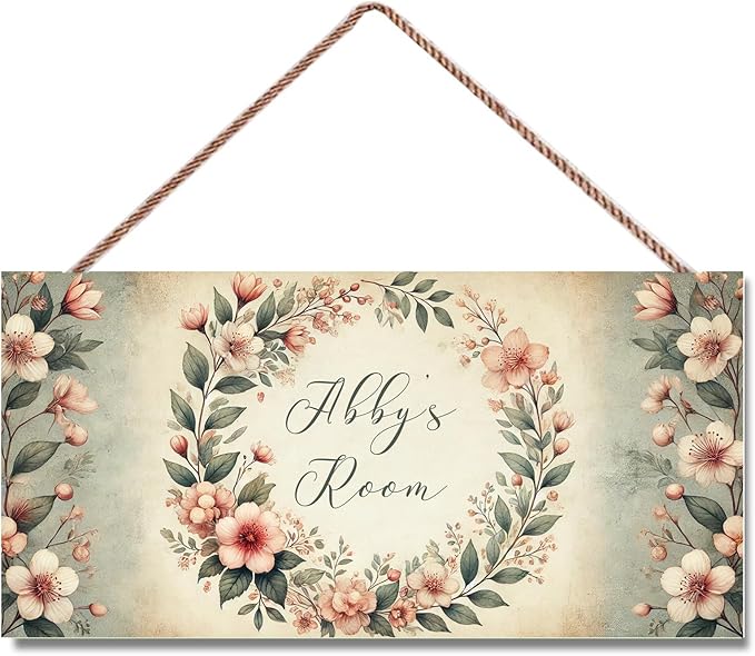 Personalized Flower Sign Wreath Door Décor For Kids Room Custom Name Wall Art Decor, Flowers Floral Nursery Art Plate For Girls Room Living Room Bedroom Greenhouse Garden