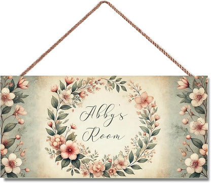 Personalized Flower Sign Wreath Door Décor For Kids Room Custom Name Wall Art Decor, Flowers Floral Nursery Art Plate For Girls Room Living Room Bedroom Greenhouse Garden