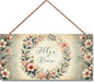 Personalized Flower Sign Wreath Door Décor For Kids Room Custom Name Wall Art Decor, Flowers Floral Nursery Art Plate For Girls Room Living Room Bedroom Greenhouse Garden