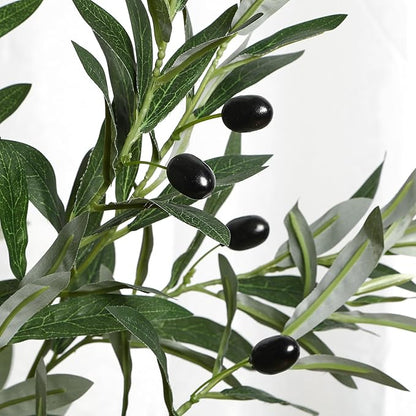 Alupssuc 6FT Artificial Olive Trees, Faux Silk Plant with Lively Artificial Trunk and Lifelike Fruits, Indoor Fake Potted Tree with White Planter for Modern Home Office Living Room Decor