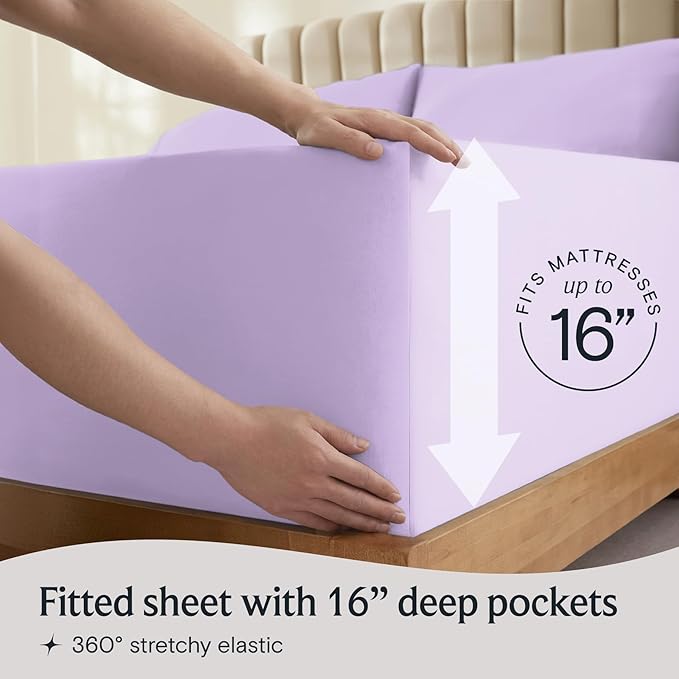 LuxClub 4 PC Full Sheet Set, Breathable Luxury Bed Sheets, Deep Pockets Wrinkle Free Cooling Bed Sheets Machine Washable Hotel Bedding Silky Soft - Lavender Full