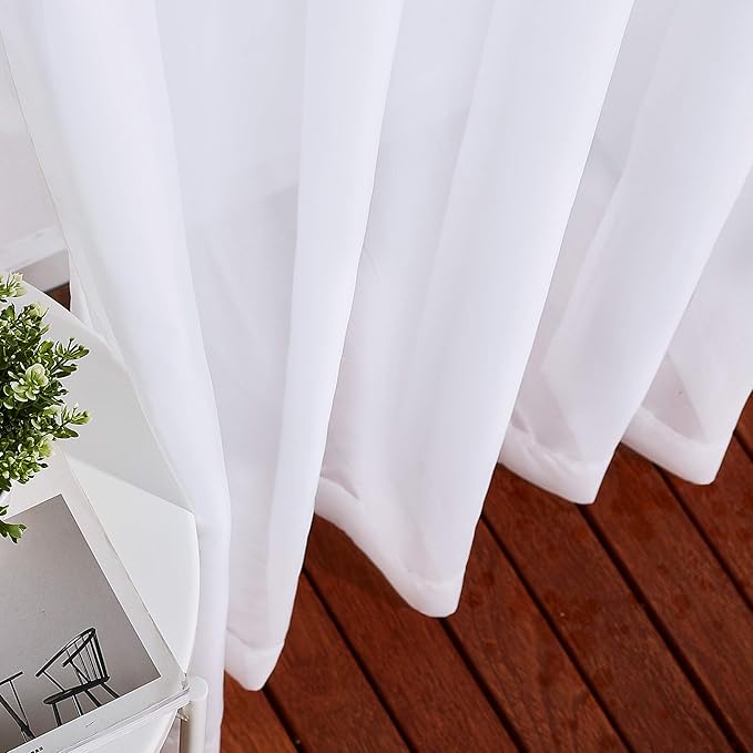 NICETOWN Sheer Curtains for Patio Door - Ring Top Voile Textured Soft Lightweight Curtains and Drapes Elegant for Bedroom/Kitchen/Living Room Home Decor, W70 x L63, White, 2 Panels