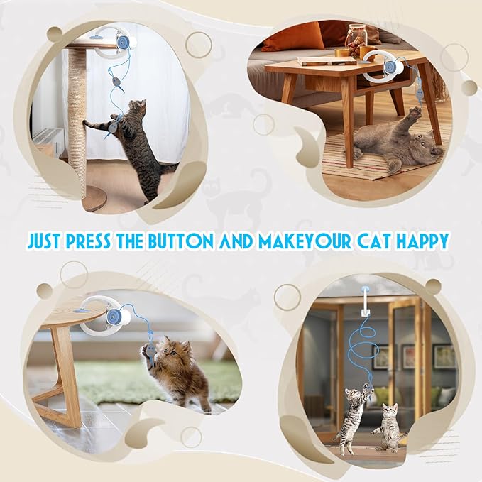 Cat Toy Interactive for Indoor Cats, Smart USB Rechargeable Door Hanging Automatic Retractable Kitten Toys, Teaser Electronic Self Play Feather Cat String Toy Attached with 3 Catnip Mice White-Mewly Pet