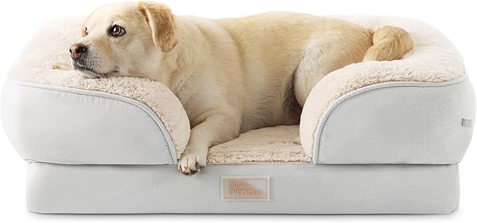 TOWN & COUNTRY EVERYDAY CuddleTown Comfy Solid Bolster Sofa Pet Bed, Supportive & Calming Egg Crate Foam, Non-Slip Bottom, Machine Washable Cover, Grey, Medium 28"x23"x8"-Mewly Pet