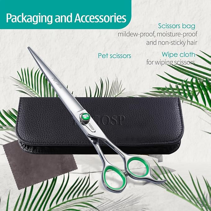 7'' Straight Dog Grooming Scissors Professional Grooming Shears for Dogs Cat Pet Japan 440C Stainless Steel Dog Cutting Scissors for Grooming Right Handed-Mewly Pet