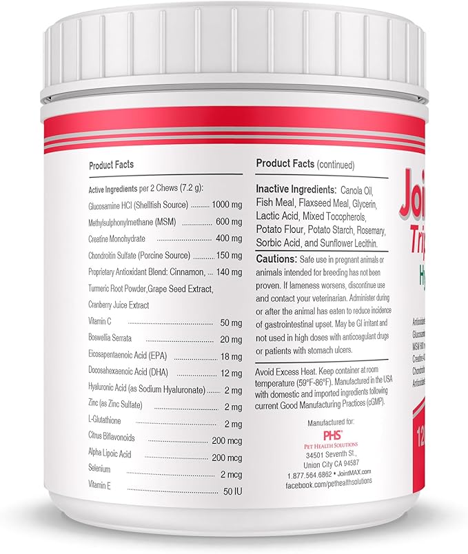 Triple Strength Hypo-Allergenic Soft Chews for Dogs - Hip and Joint Support Supplement with Glucosamine, Chondroitin, & MSM - Made in The USA - 120 Soft Chews-Mewly Pet