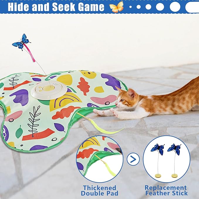 Interactive Cat Toy, Automatic Kitten Toys for Indoor Cats, Hide and Seek Cat Toy Kitten Wand Toy Cat Exercise Toys with Motion Activated, Moving Feather, Chirping-Mewly Pet