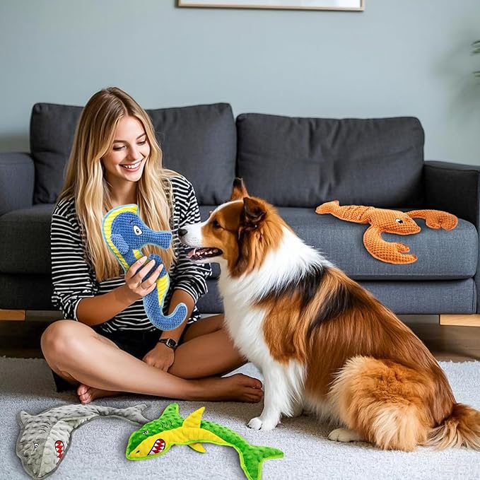 Dog Toy Squeak No Stuffing Toys, 4-Pack Toys for Small Medium Large Breed, Puppy Teething Interactive Toy to Keep Them Busy, Best Christmas Birthday Gift-Mewly Pet