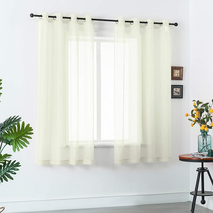 DUALIFE Cream Beige Semi Sheer Curtains for Living Room Airy Drapes with Light Filtering Window Curtain Panels for Bedroom 2 Pcs, 52X72 Inches Ivory