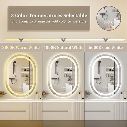 LED Oval Bathroom Mirror 40"x24" Oval Bathroom Vanity Mirror for Wall Anti-Fog 3 Colors & Dimmable Bathroom Mirror for Over Sink with Lights Memory Function Shatterproof LED Mirror