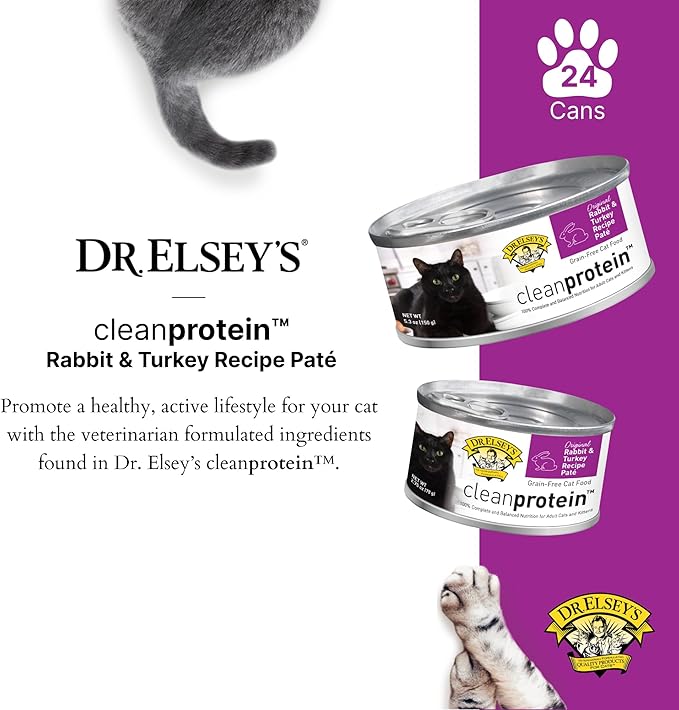 Dr. Elsey's cleanprotein Original Rabbit & Turkey Recipe Wet Cat Food, (Pack of 24), 2.75oz Cans-Mewly Pet