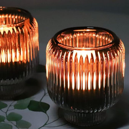 Woho Grey Votive Candle Holders for Table Centerpiece Set of 2, Glass Votive Candle Holder for Home Decor, Tealight Candle Holder Bulk for Birthday