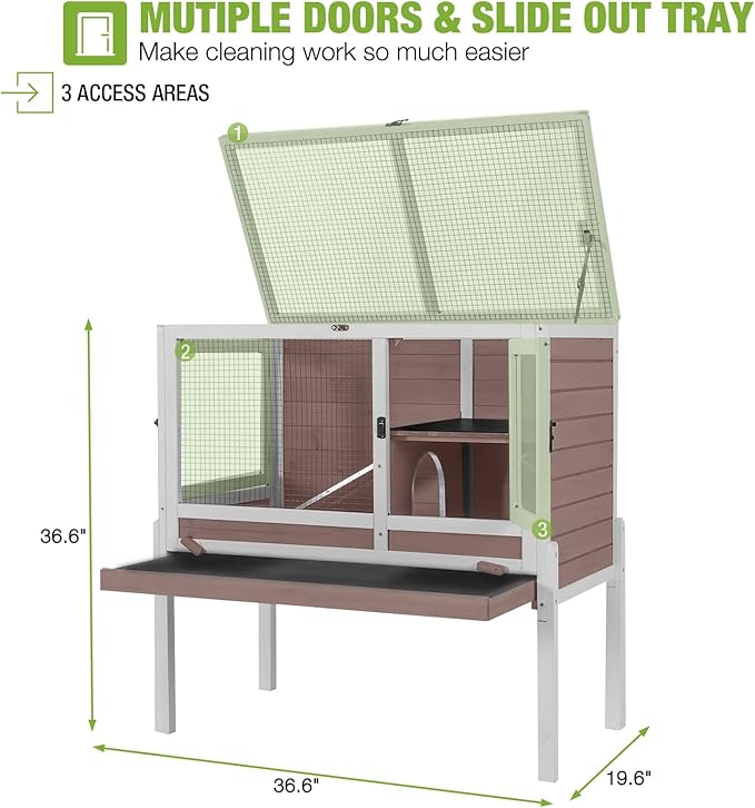 GUTINNEEN Rabbit Hutch Indoor Guinea Pig Cage Bunny House 36.6" Upgraded with Anti Chewing Edges, Cool Zinc Sheet, Leakproof PVC Layer, Wire Floor, Detachable Legs (Brown)-Mewly Pet