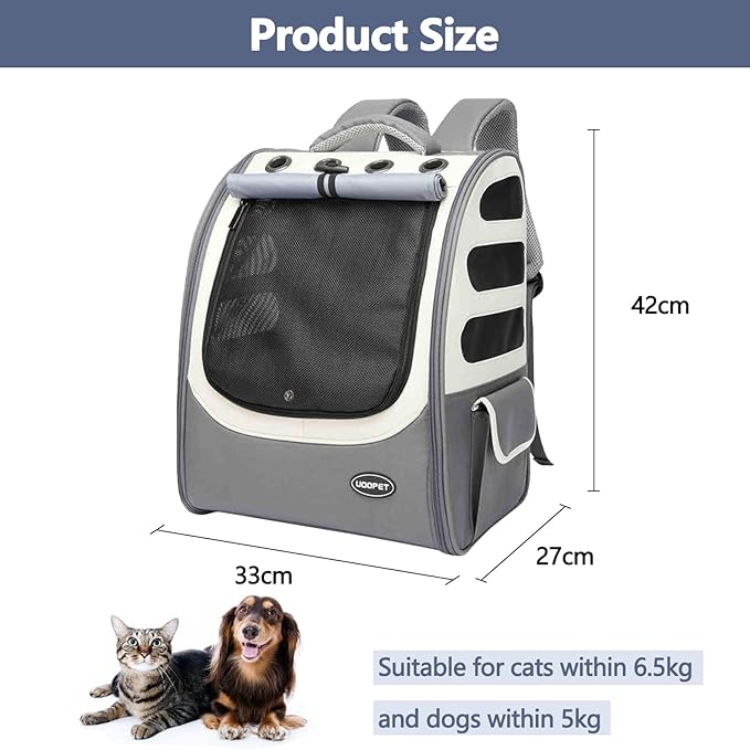 Dog Backpack, Ventilated Pet Hiking Backpack Travel Bag, Airline Approved Cat Backpack for Travel, Hiking, Outdoor Use(Gray)-Mewly Pet