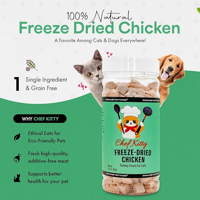 Freeze-Dried Chicken Treats for Cats & Dogs – 100% Human Grade, Single Ingredient, High-Protein, Healthy Snack – No Additives or Preservatives – 1.7oz - Inspected & Tested in USA-Mewly Pet