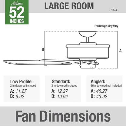 Hunter 52 inch Indoor Ceiling Fan No Light with Pull Chain - Black Ceiling Fan without Light, Standard Mount, 5 Blades, For Bedroom, Living Room, or Kitchen - Builder Elite 53243, Matte Black