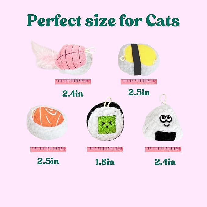 5 Pack Sushi Cat Toys, Interactive Catnip with Bells Inside Kitten Boredom Relief, Soft and Durable, Indoor Kitty Exercise Pet Toys-Mewly Pet