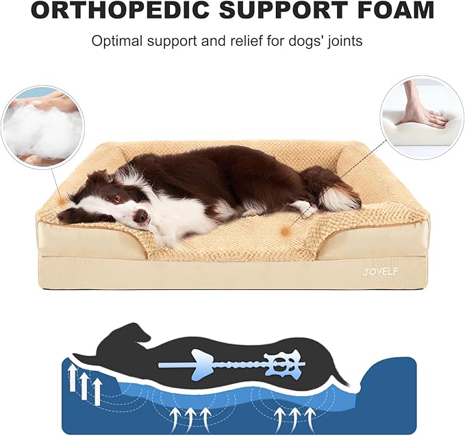JOYELF Orthopedic Dog Bed for Extra Large Dogs, Foam Sofa Couch Bed, Waterproof with Removable Washable Cover and Nonskid Bottom, Durable - Khaki-Mewly Pet