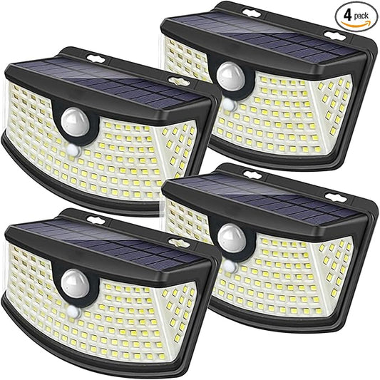 Aootek New Solar Motion Sensor Lights 120 LEDs with Lights Reflector,270° Wide Angle, IP65 Waterproof, Step Lights for Front Door, Yard, Garage, Deck (Front Button 4-Pack)