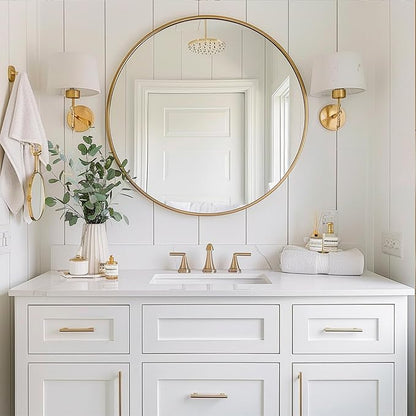 Gold Circle Mirror, Round Mirror 22 inch, Gold Wall Mirrors Metal Frame, Circle Mirrors for Bathroom, Bedroom, Living Room, Entryway.