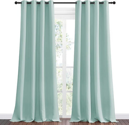 NICETOWN Aqua Blue Blackout Curtains 108" Long for Office, Dining Room, Guest Room, 55" Wide by 108" Long, 2 Pieces, Sound Reducing Heat and Cold Block Curtain Panels for Modern Room Decorative